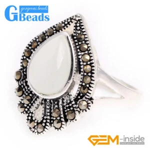 Drip Stone Tibetan Silver Base Marcasite Ring 17x24mm Fashion Jewelry 8x11mm - Picture 1 of 54