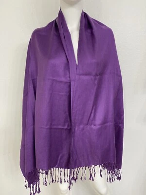 "Bufanda envolvente chal de cachemir púrpura real de diseñador con flecos unisex 14"" x 68""" Foto 1 de 4