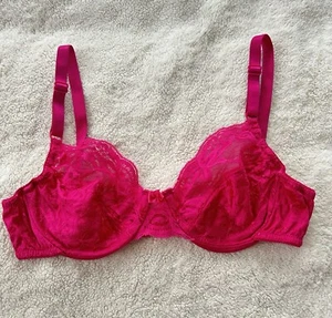 Vintage Victoria's Secret Bralette 34B Pink Magenta Lace Gold Label Bra 80s - Picture 1 of 7