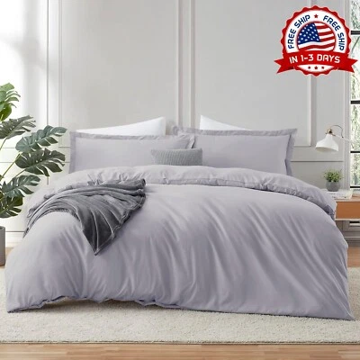 Juego De Funda Edredon 3 Piezas Para Tamaño Completo Ropa Cama Gris Set 80" x 90" NUEVO Foto 1 de 4