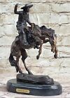 BRONCO BUSTER by Frederic Remington 100% Bronze on Marble Sculpture Statue Art