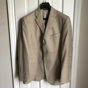 Jack Victor Blazer Size 40 R Wool Silk Blend Beige Herringbone Sport Jacket - Picture 1 of 18