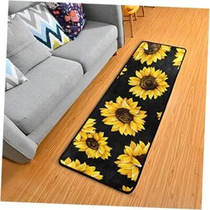 Sunflower Black Kitchen Rugs Non-Slip Soft Doormats Bath Carpet Floor Multi 4 - Picture 1 of 8
