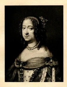 Antiker Kunstdruck Portrait Anne von Österreich Original Radierung von Mercier Lady - Bild 1 von 2
