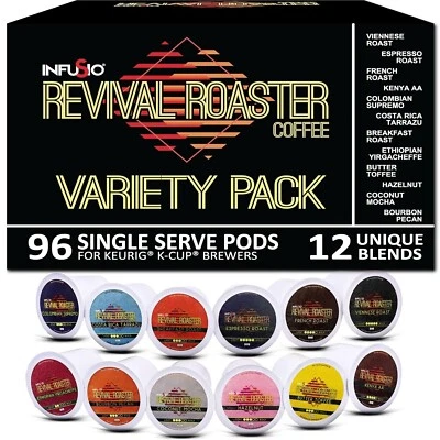 Revival Roaster 96 unidades pacote de variedades para Keurig Kcups com 10 misturas diferentes - Imagem 1 de 4