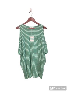 Top túnica Umgee fuera del hombro a rayas bolsillo costero playa pequeño nuevo Foto 1 de 4