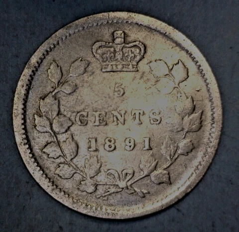 CANADA  ( 1 ) COIN  5  CENTS  1891 VERY GOOD  0.9250 SILVER Cover