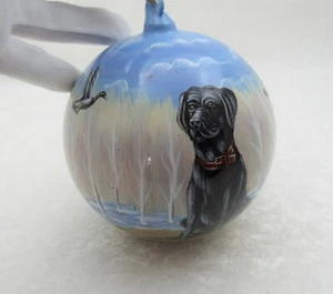 VINTAGE HANDBEMALTE UND MUNDGEBLASENE GLASORNAMENT MIT HUND UND ENTEN MOTIV - Bild 1 von 12