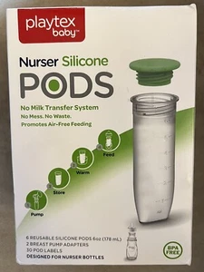 Playtex Baby Nurser Silicone Pod Set Of 6 With 2 Pump Adapters & Labels - Picture 1 of 1