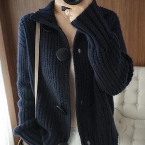 Damen Strickpullover Pullover Cardigan große Knopfleiste Reverskragen Langarm - Bild 1 von 6