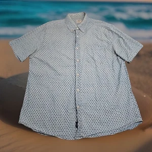 Faherty Herren Large Stretch Playa Shirt Fishscale Redux Blau Kurzarm Coastal - Bild 1 von 8
