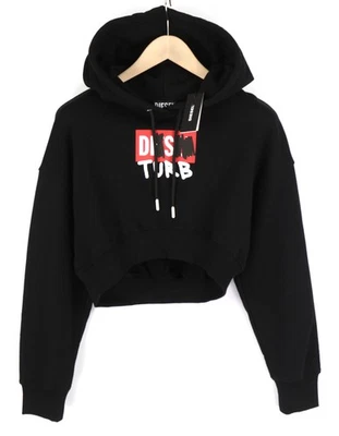 Sudadera con Capucha DIESEL F-Kral-B1 Mujer S Pullover Negro Recortado Frontal Logo Correa PVP €180 Foto 1 de 4
