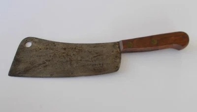 Cuchillo de carnicero vintage con mango de madera de hoja de 7" x 2 7/8" Foto 1 de 4