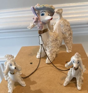 Mid Century Ceramic Spaghetti Poodle and Pup on Chain 1950’s Collectibles EUC - Picture 1 of 8