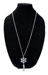 Necklace Snowflake Tassel Long 40+ Inch Total Length Unbranded Silvertone OCT25 - Picture 1 of 18