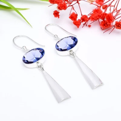 Pendiente hecho a mano de plata esterlina 925 maciza de piedras preciosas de iolita increíble joyería V4096 Foto 1 de 4