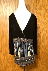 Blusa Liz Claiborne Negra Estilo Envolvente Talla Grande Cuello en V Manga 3/4 Top $38 Nueva con Etiquetas - Imagen 1 de 16