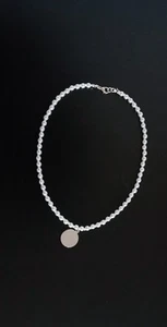 White pearl Choker With Round Silver Pendant - Picture 1 of 4