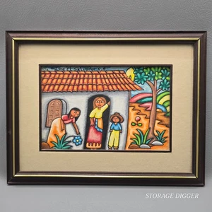 Vintage La Palma El Salvador Gemälde gerahmt traditionelle salvadorianische Volkskunst 13,5x18 - Bild 1 von 9