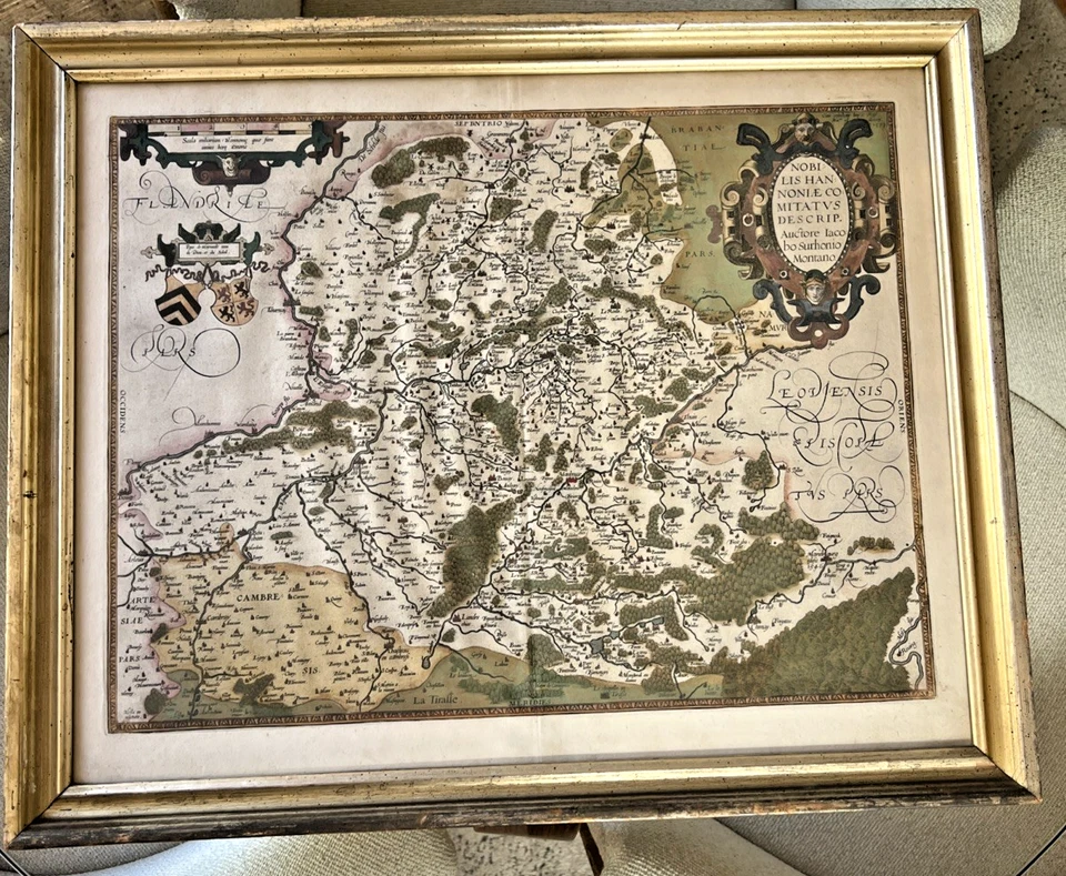 Ortelius Antique Map of Hainaut Hand-Colored Copperplate 17th C. Old Print Shop - Image 1 of 4