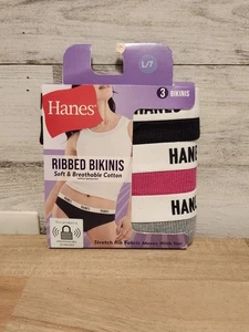 Hanes Women's Ribbed Bikinis Underwear Panties 3-Pair Cotton Blend 7/L - Picture 1 of 2