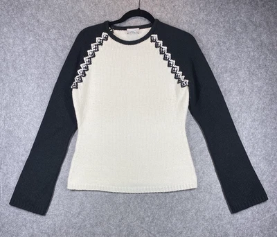 Suéter Ann Taylor LOFT Mujer Mediano Negro Marfil Raglán Bloques de Color Borde de Crochet Foto 1 de 4