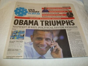 USA Today "OBAMA TRIUMPHS Midwest is Key; Political Divide..." 11. November 2012 - Bild 1 von 2
