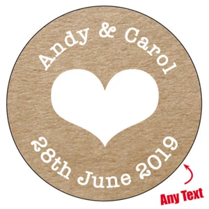 HEART Personalised Wedding Shabby Brown Kraft Effect Favour Stickers Homemade 36 - Picture 1 of 3
