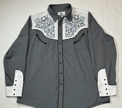 Camisa Vaquera Ranger's Hombre Gris Blanco Puntadas Azules y Herraduras Talla 2XL Foto 1 de 4