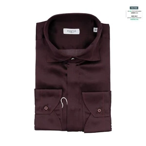 1400$ LUXURY MAROL BOLOGNA Solid Shirt Burgundy 100% COMO SILK Satin 16 - 41 - Picture 1 of 5