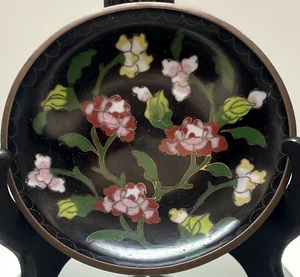 Vintage Chinese Cloisonné Enamel on Brass Floral Trinket Jewelry Dish Plate 5" - Picture 1 of 3