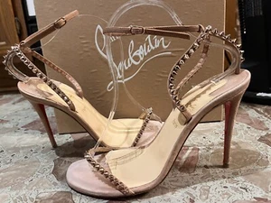 LOUBOUTIN SO ME NUDE ROSE GOLD STUDDED HEEL 120mm SZ 40 EU/ 10 US kate mules - Picture 1 of 8