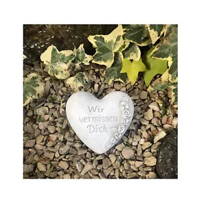 Grabherz Gedenkstein - Wir vermissen Dich - Grabschmuck Grabdeko Trauerherz 10cm - Bild 1 von 2