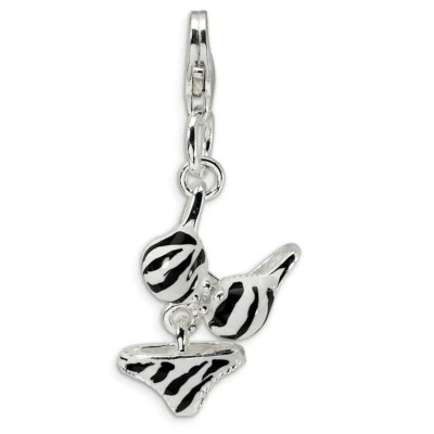 Zirconia Cubica Stampa Zebra Bikini Ciondolo Smaltato .925 Argento Click Su - Immagine 1 di 4