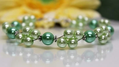 Glass Jewels Silber XXL Armband Perlen Grün Sommer Zweireihig Länge 22 cm #GA040 - Bild 1 von 3