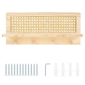 Rattan Rack Shelf with 4 Hook Decorative Rattan Wall Rack Floating Rattan Shelf㌔ - Picture 1 of 8