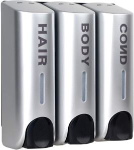 3 Soap Dispenser for Shower Gel Shampoo Conditioner Wall Mount Silver UK STOCK