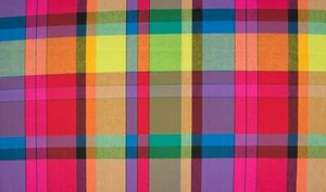 Cotton 100% Poplin Fabric Material Tartan Madras Check Rainbow 005 - Picture 1 of 1