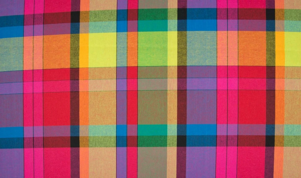 Cotton 100% Poplin Fabric Material Tartan Madras Check Rainbow 005 - Image 1 of 1