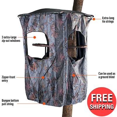 Outdoor Hunting Deer Buck Sports Universal Tree Stand Polyester Camo Blind Kit - Image 1 of 3