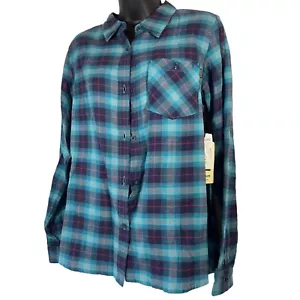 Burton Button Down Blue Plaid Classic Button Up Shirt Women M All Season Comfort - Picture 1 of 10