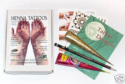 Organic Henna Tattoo Kit in Gift Box + gold Glitter Gel JJ