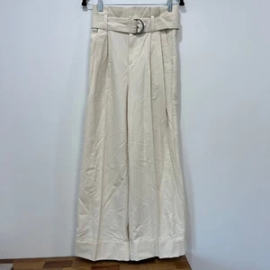 Banana Republic Damen Hose 2P cremefarben hoher Bund weites Bein Gürtel neu mit Etikett $ 130 Baumwolle - Bild 1 von 8