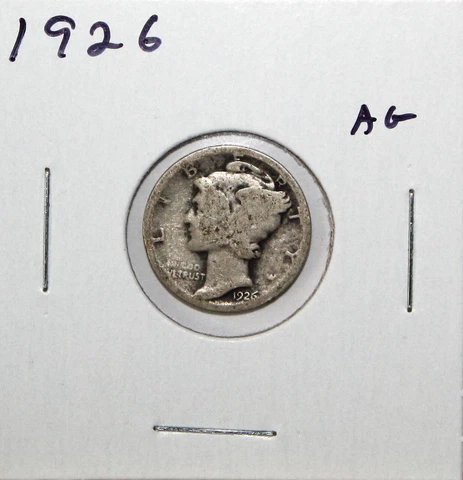 1926 US Mercury Silver Dime AG About Good Free Shipping Cover