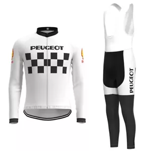 Retro Peugeot Cycling Long Sleeve Jersey Bib Pants set Cycling Bib Pants Tops - Picture 1 of 11