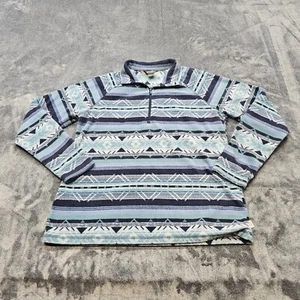 Eddie Bauer 1/4 Zip fleece pullover sweater womens Large blue southwestern Aztec - Picture 1 of 14
