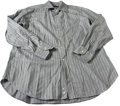 ETRO Milano Grey White Geometric Woven Feel Long Sleeve Dress Shirt Size 44 - Image 1 of 4