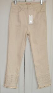NWT Tory Burch size 28 Lana heavy enzyme wash embroidered cropped pom pom jeans