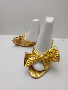 Metallic Gold Heels Crepe Bowtie Heels Size 8 EU Size 39 Slip On - Picture 1 of 8