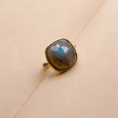 Anillo Piedra Natural G Labradorita Chapado en Oro Anillo Ajustable Mujer Joyería Regalos Foto 1 de 4